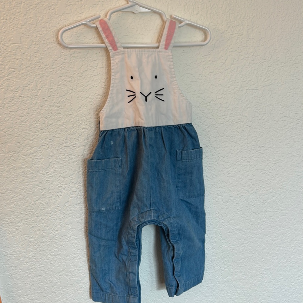 Hanna Andersson Bunny Overalls Kids Blue White 70cm 6-12 M